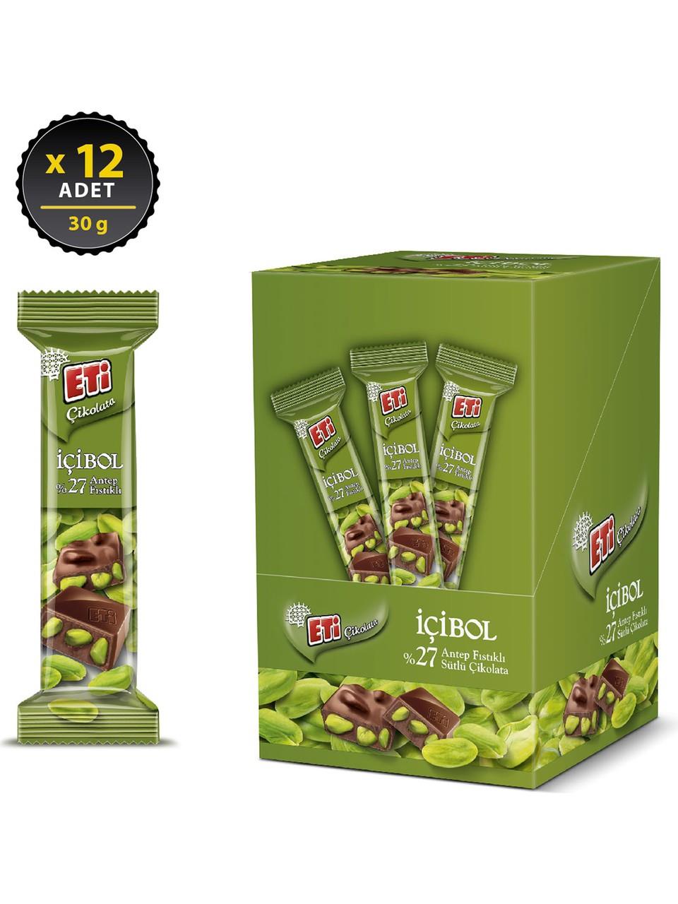 Eti İçibol %27 Antep Fıstıklı Çikolata 30 g x 12 Adet
