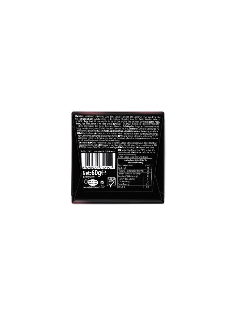 Eti Karam %45 Kakaolu Antep Fıstıklı Çilekli Çikolata 60 G x 10 Adet