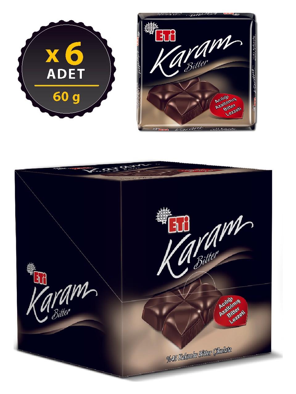 Eti Karam %45 Kakaolu Bitter Çikolata 60 g x 6 Adet