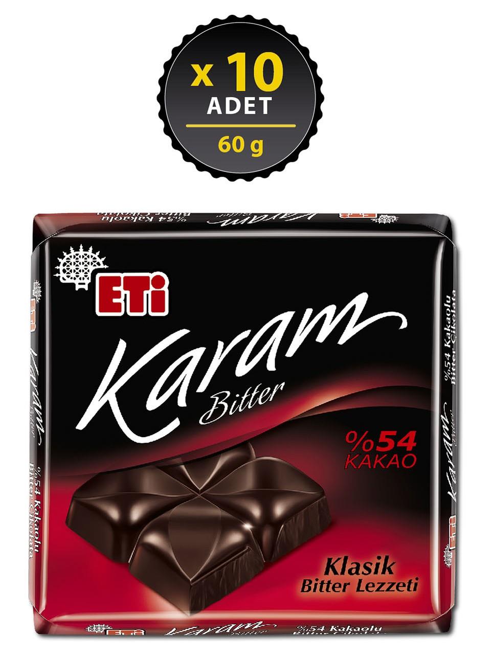 Eti Karam %54 Kakaolu Bitter Çikolata 60 g x 10 Adet