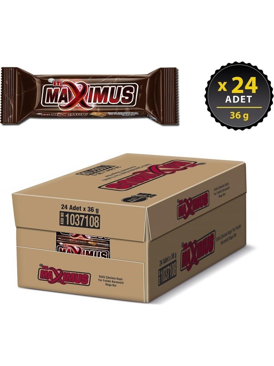 Eti Maximus Sütlü Çikolata Kaplı Yer Fıstıklı Karamelli Nuga Bar 36 g x 24 Adet