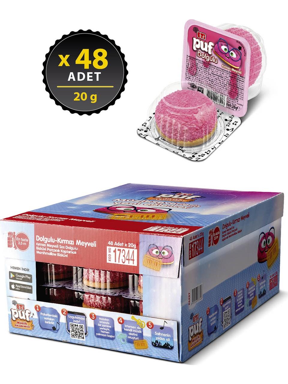 Eti Puf kırmızı Meyve Dolgulu Bisküvi 20 gr x 48 Adet