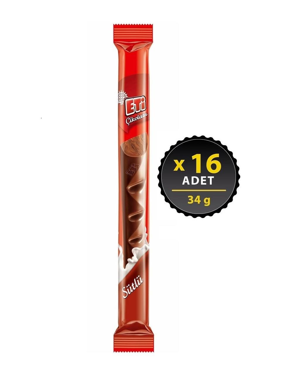 Eti Uzun Sütlü Çikolata 34 g x 16 Adet