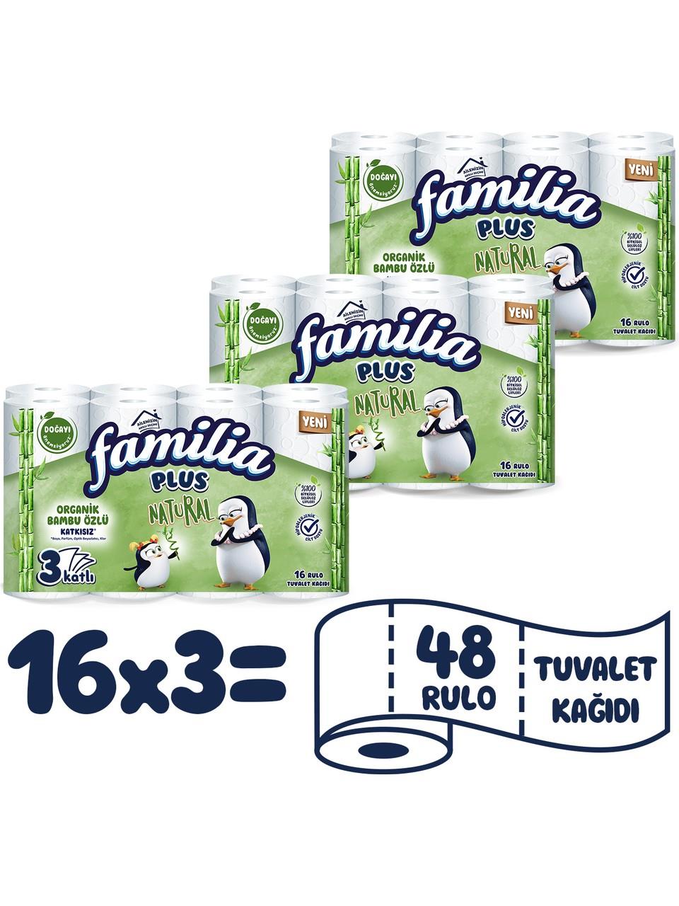 Familia Plus Natural Tuvalet Kağıdı 48 Rulo (16 Rulo x 3 Paket)
