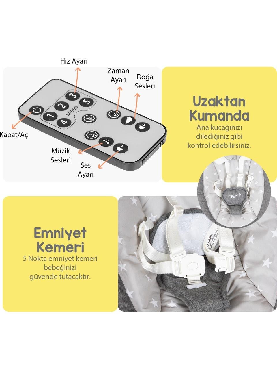 Huggy Nest Otomatik Sallanabilir Kumandalı Müzikli Anakucağı