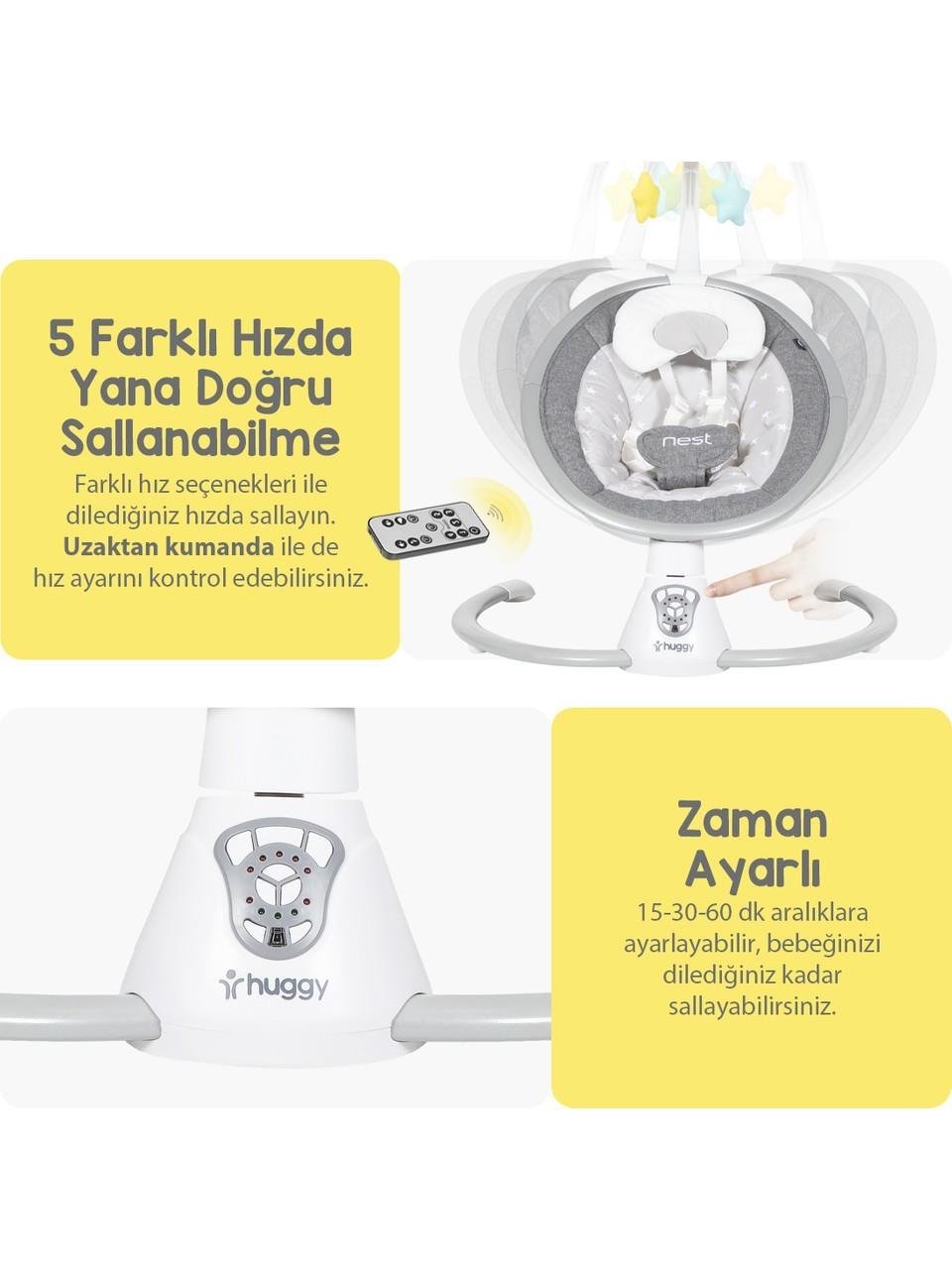Huggy Nest Otomatik Sallanabilir Kumandalı Müzikli Anakucağı