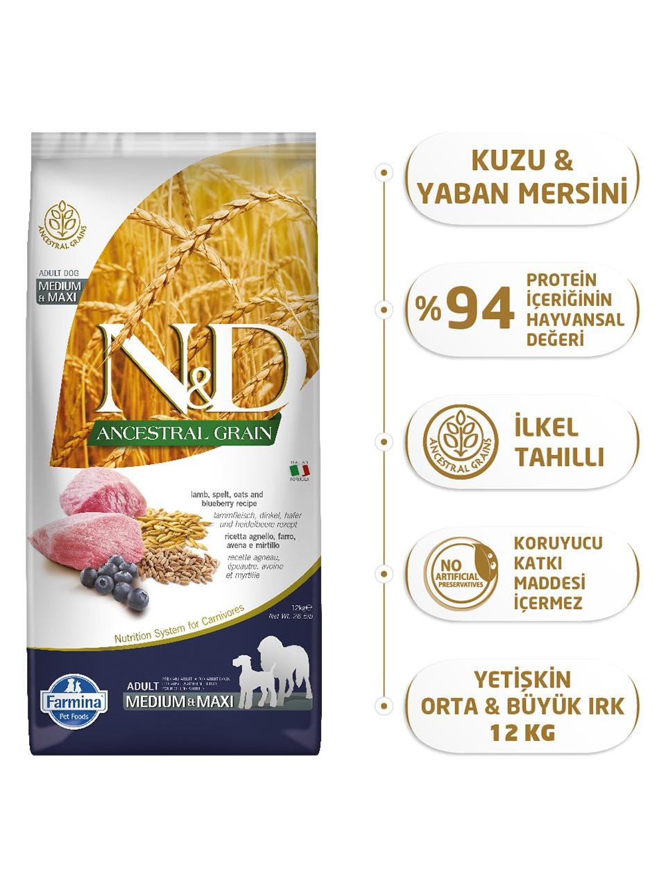 Kuzu Etli Yaban Mersini Düşük Tahıllı 12 Kg Yetişkin Köpek Maması