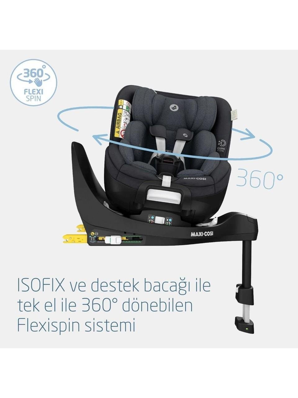 Maxi-Cosi Maxi Cosi Mica Pro Eco I-Size İsofix'li 360 Dönebilir Yatabilir 0-18 Kg Bebek Oto Koltuğu Authentic Grey