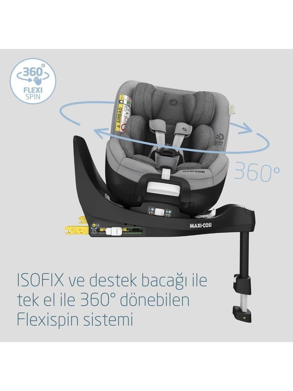 Maxi-Cosi Maxi Cosi Mica Pro Eco I-Size İsofix'li 360 Dönebilir Yatabilir 0-18 Kg Bebek Oto Koltuğu Authentic Grey