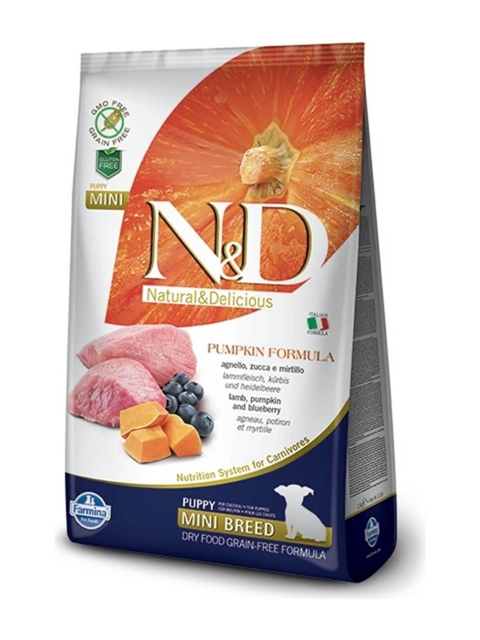 N&D Balkabaklı Kuzu Etli Yaban Mersinli Tahılsız Küçük Irk Yavru Köpek Maması 7 Kg