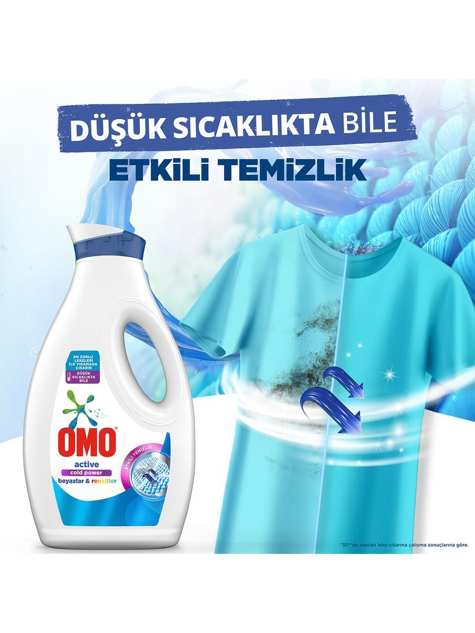 Omo Sıvı Active Cold Power Beyazlar ve Renkliler İçin Çamaşır Deterjanı 1690 ml