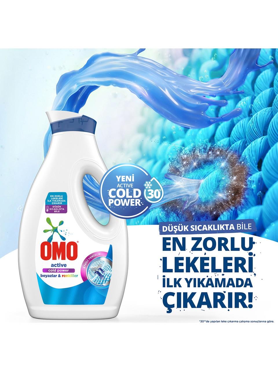 Omo Sıvı Active Cold Power Beyazlar ve Renkliler İçin Çamaşır Deterjanı 1690 ml