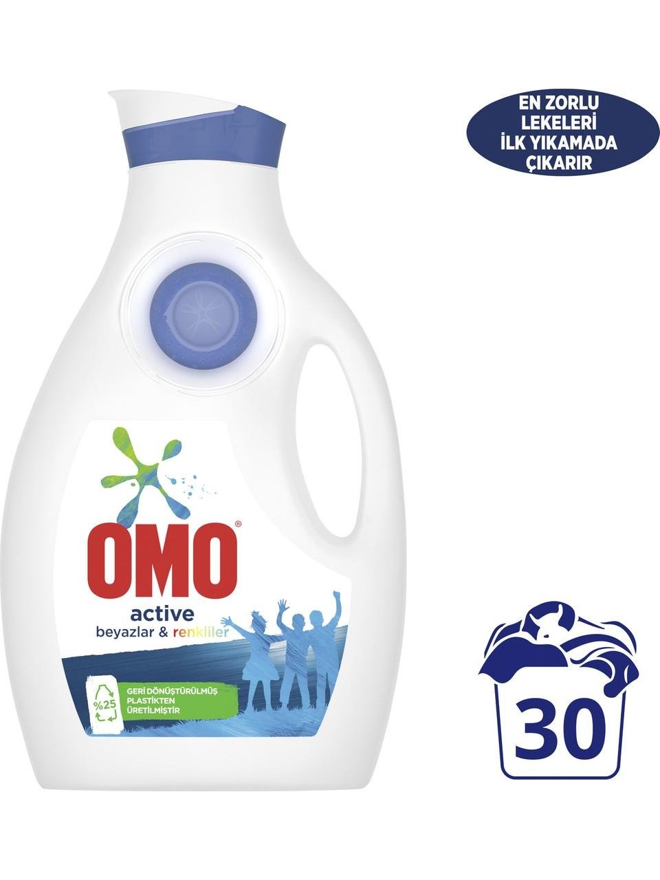 Omo Sıvı Çamaşır Deterjanı Active Beyazlar ve Renkliler İçin 1950 ML 30 Yıkama