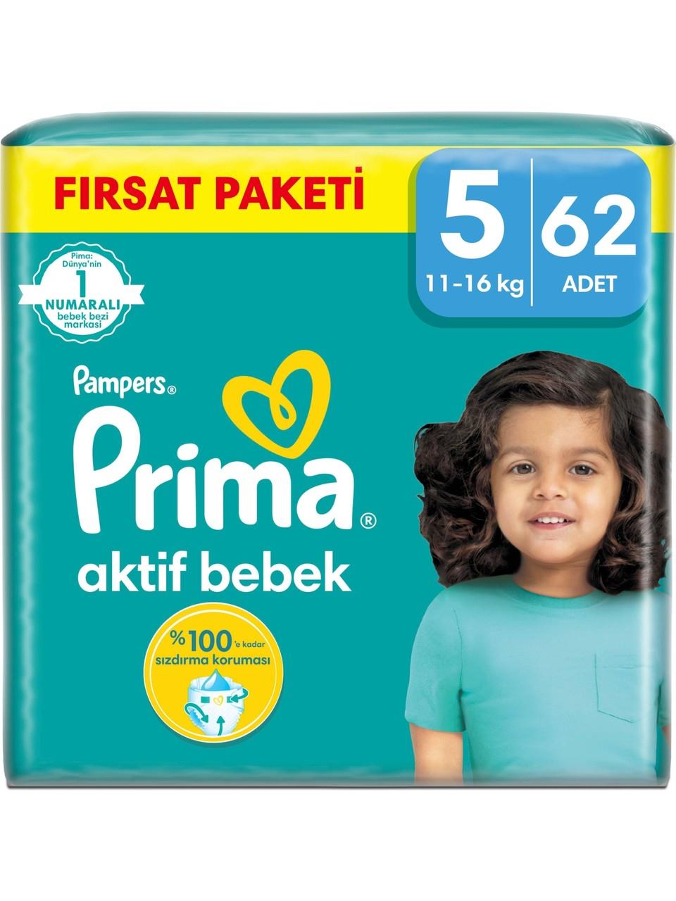 Prima Bebek Bezi Aktif Bebek 5 Beden 62 Adet Junior Mega Fırsat Paketi