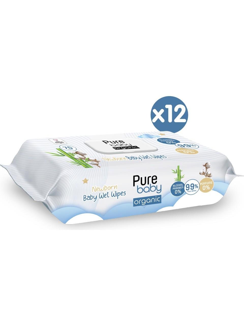 Pure Baby Organic Yenidoğan Islak Havlu 12X70 (840 Yaprak)