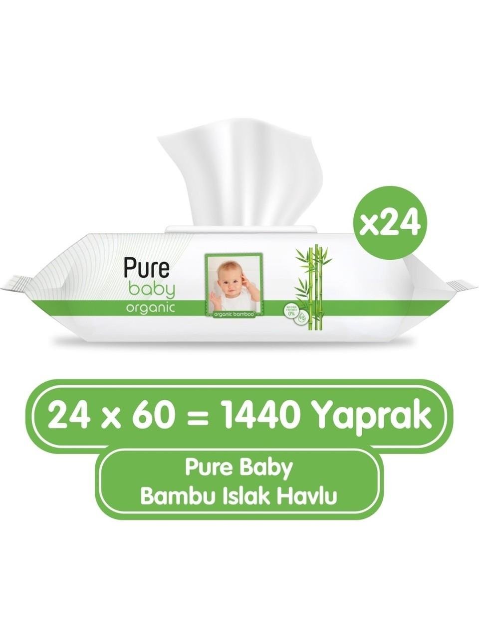 Pure Baby Organik Bambu Özlü Islak Havlu 24×60 (1440 Yaprak)