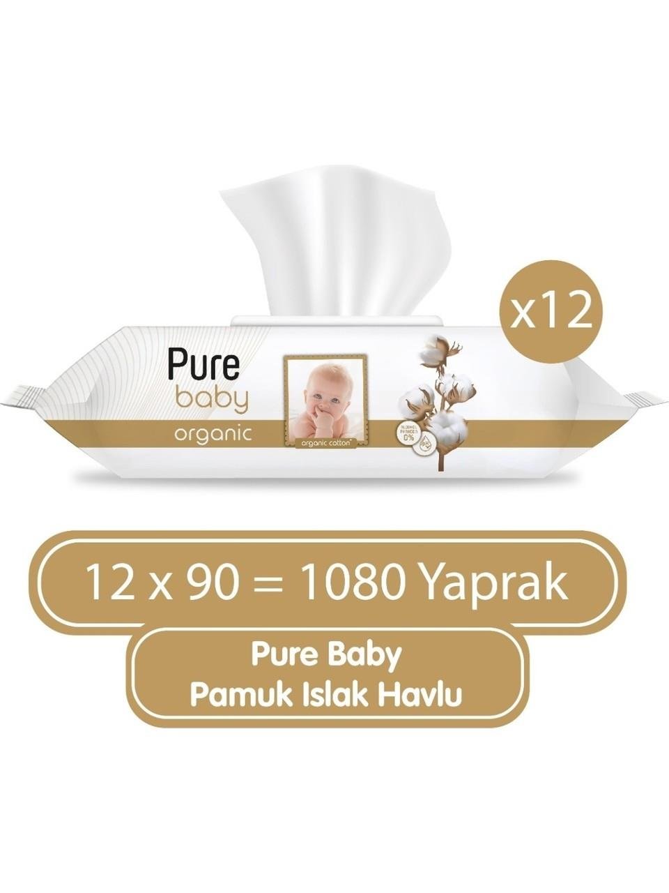 Pure Baby Organik Pamuklu Islak Havlu 12×90 (1080 Yaprak)