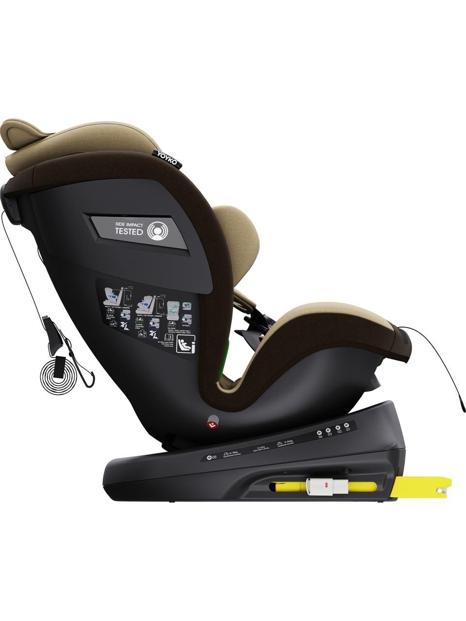 Yoyko Bear 360 ° Dönebilir Yatabilir i-Size 0-36 Kg Oto Koltuğu ISOFIX/SIP/LATCH - Gri