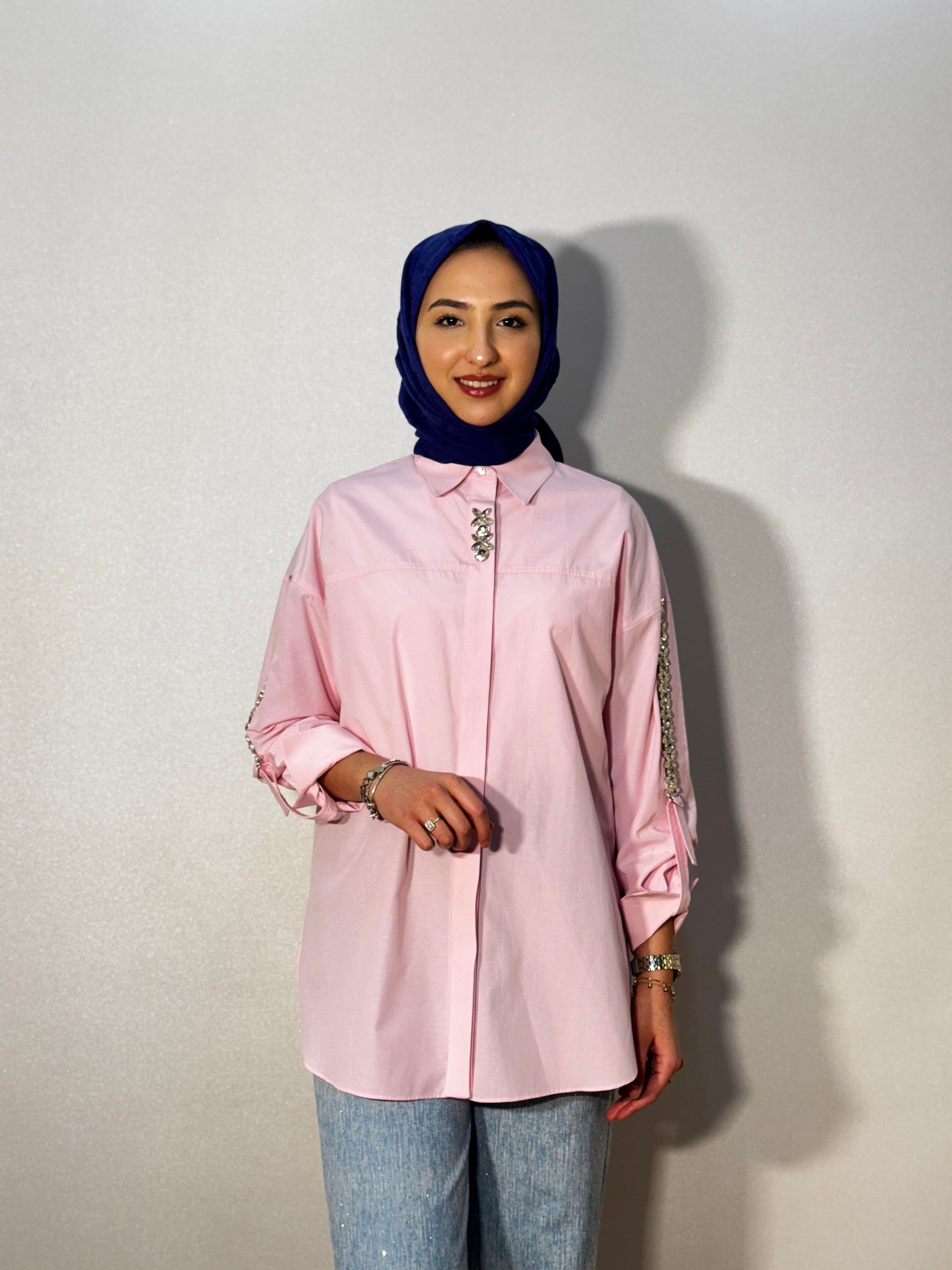TAŞ DETAYLI OVERSIZE GÖMLEK