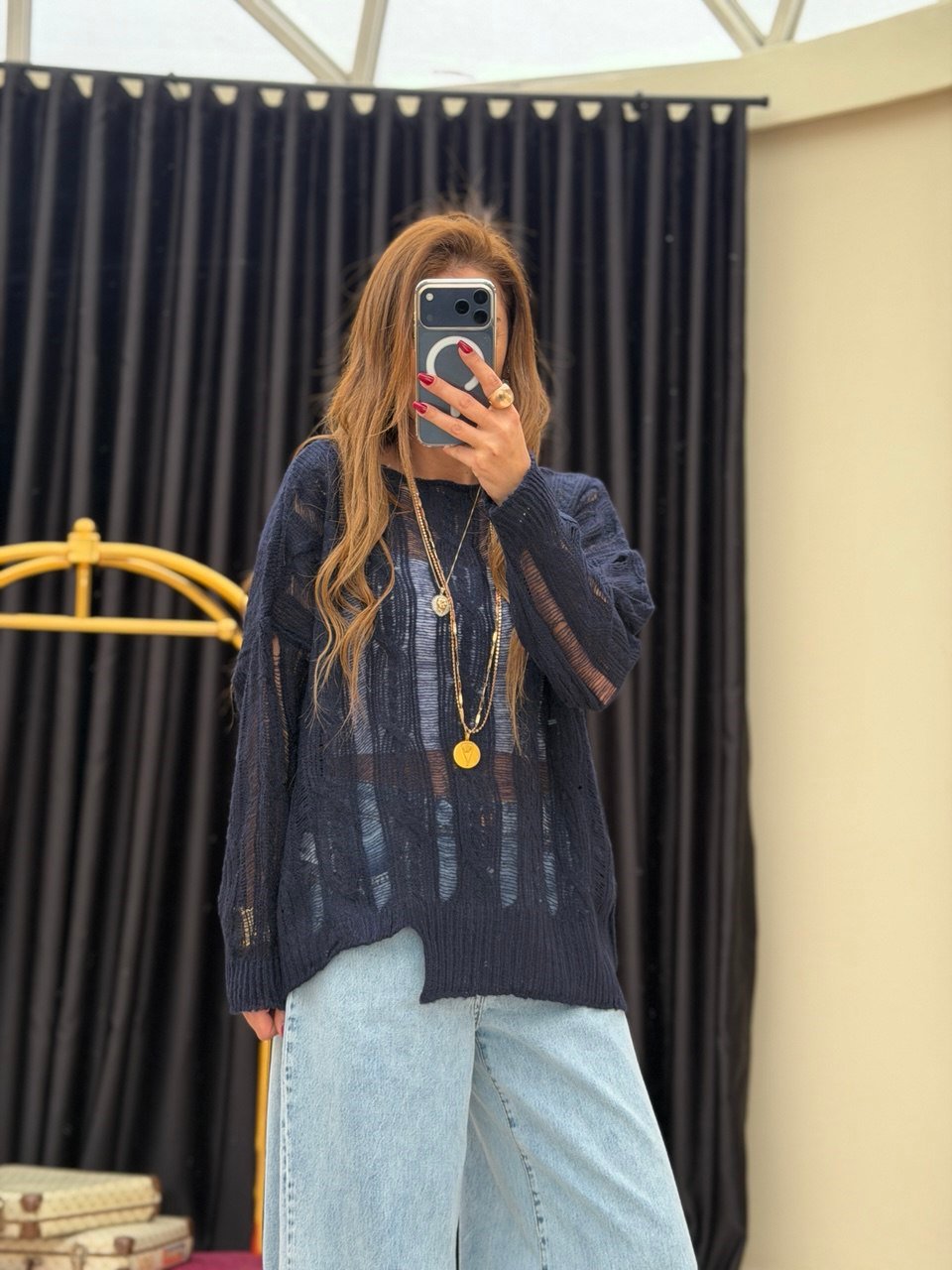 Ajurlu Triko Lacivert