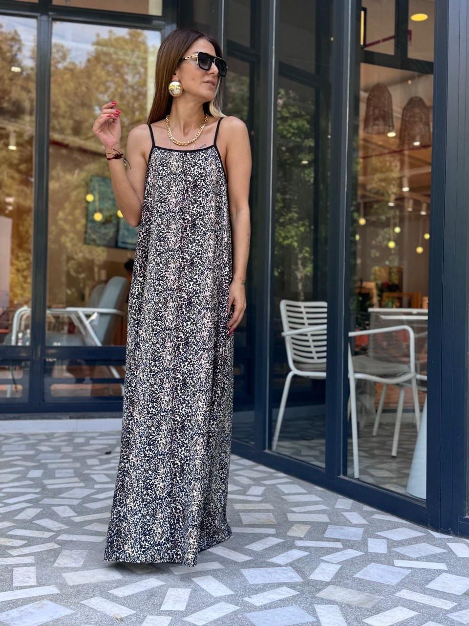 Askılı Leopar Elbise