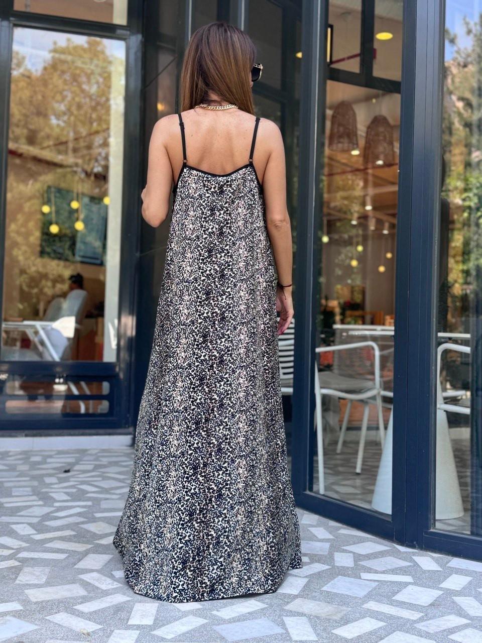 Askılı Leopar Elbise