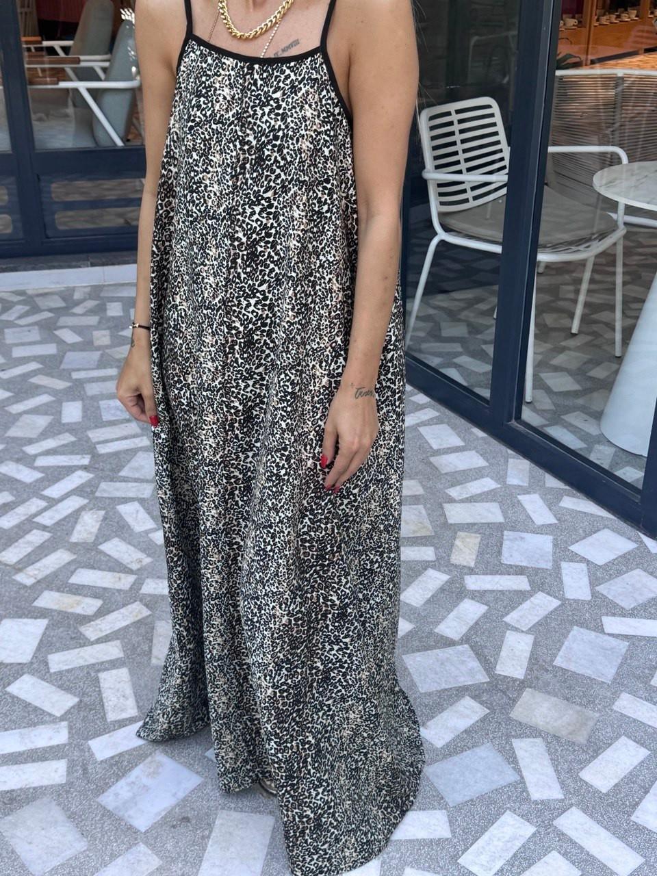 Askılı Leopar Elbise