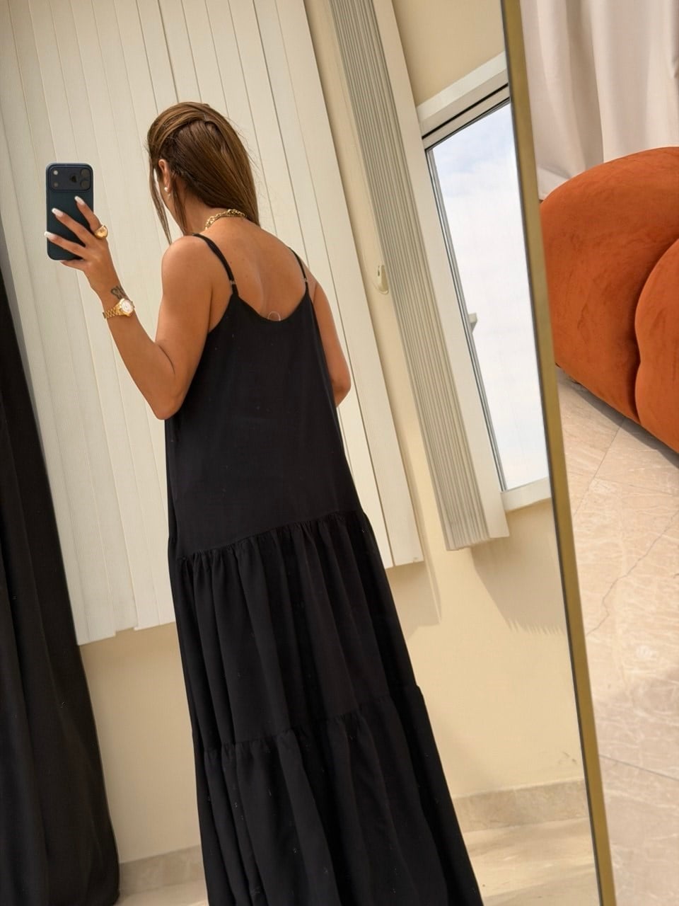 Askılı Maxi Boy Elbise Siyah