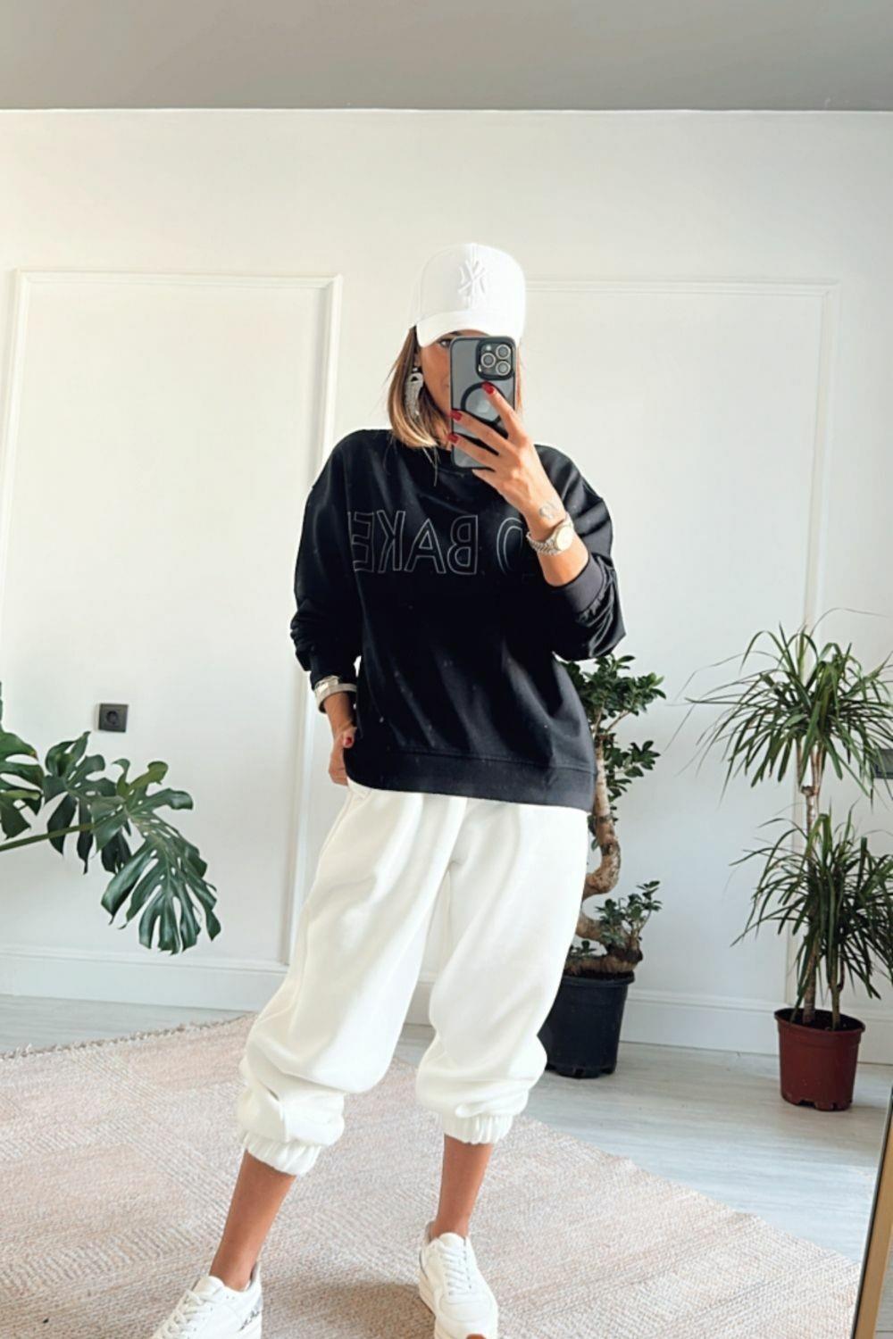 Baskılı Sweat Siyah