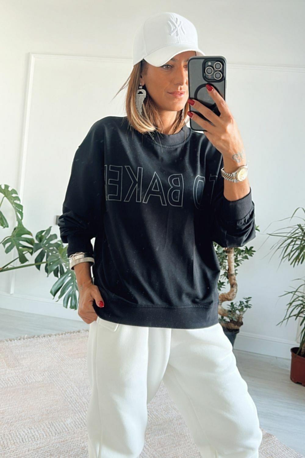 Baskılı Sweat Siyah