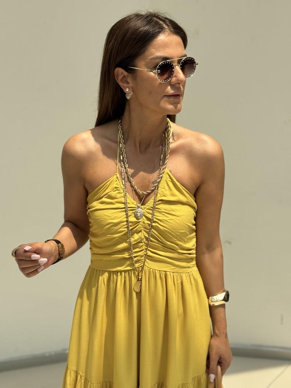 Büzgü Detaylı Elbise Olive