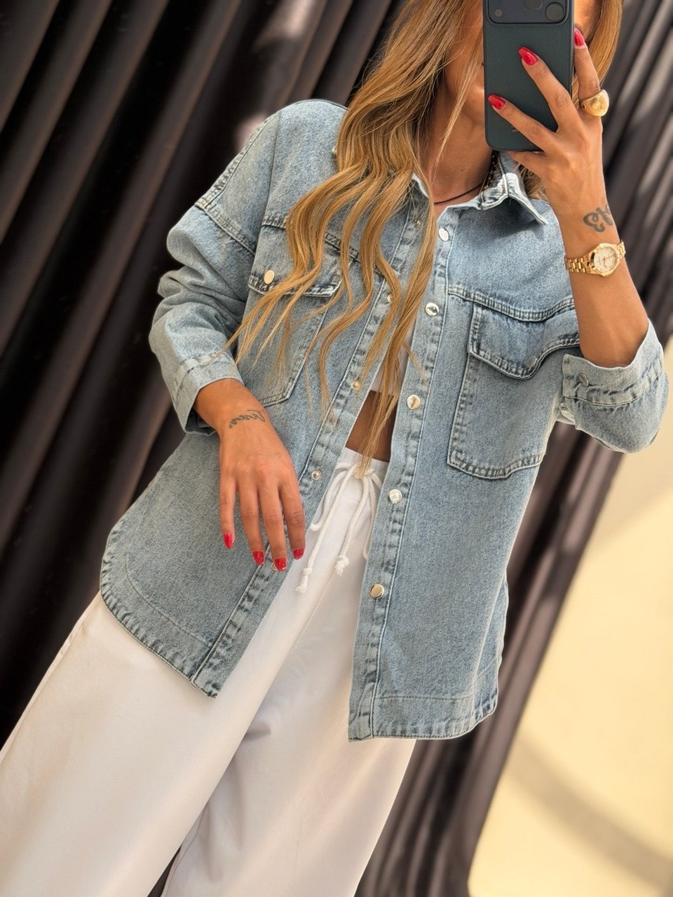 Çıtçıtlı Jean Ceket Kar Yıkama 
