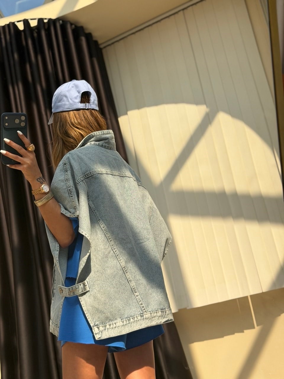 Denim Panço Yelek Mavi