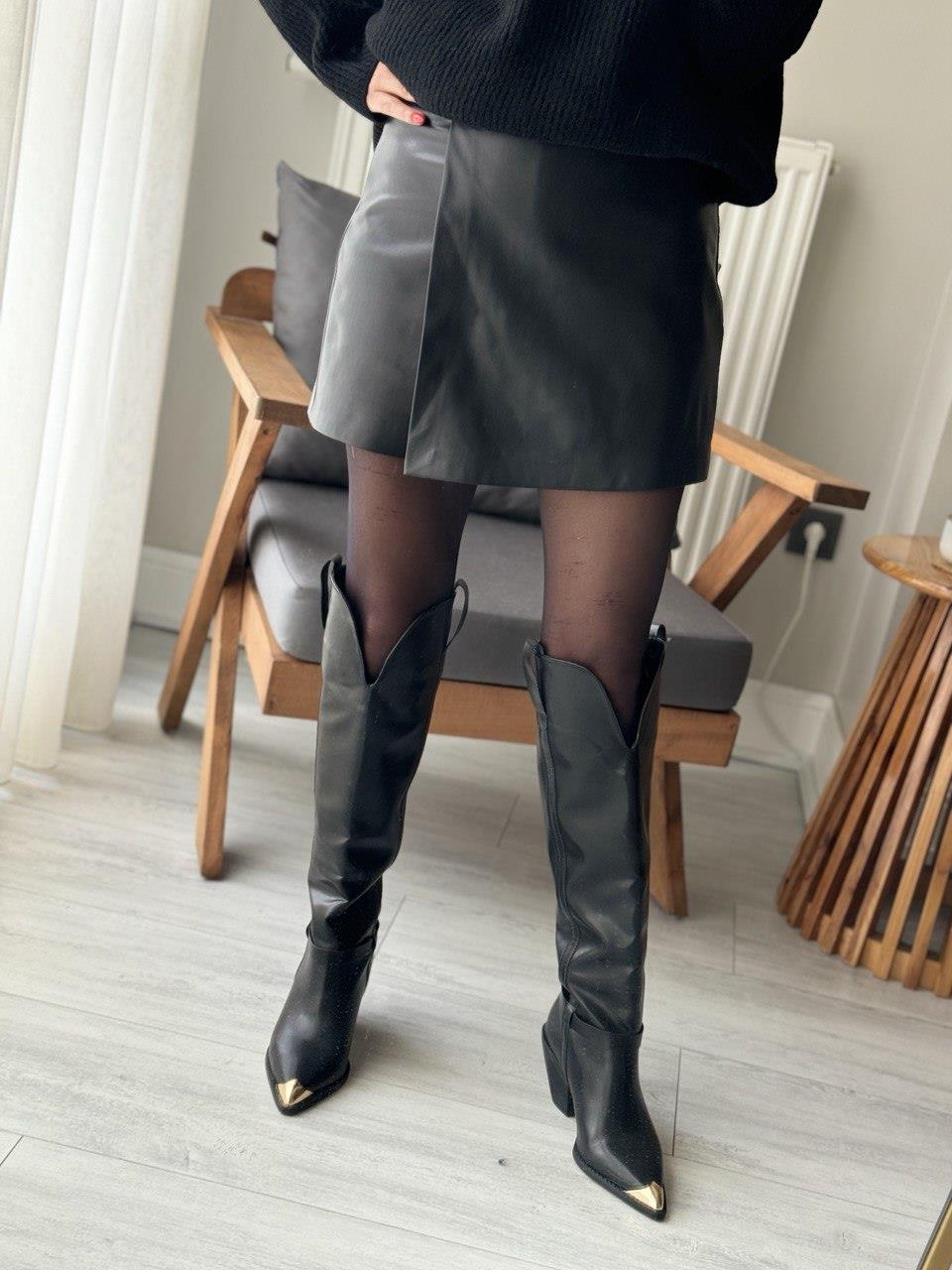 Deri Şort Etek Siyah