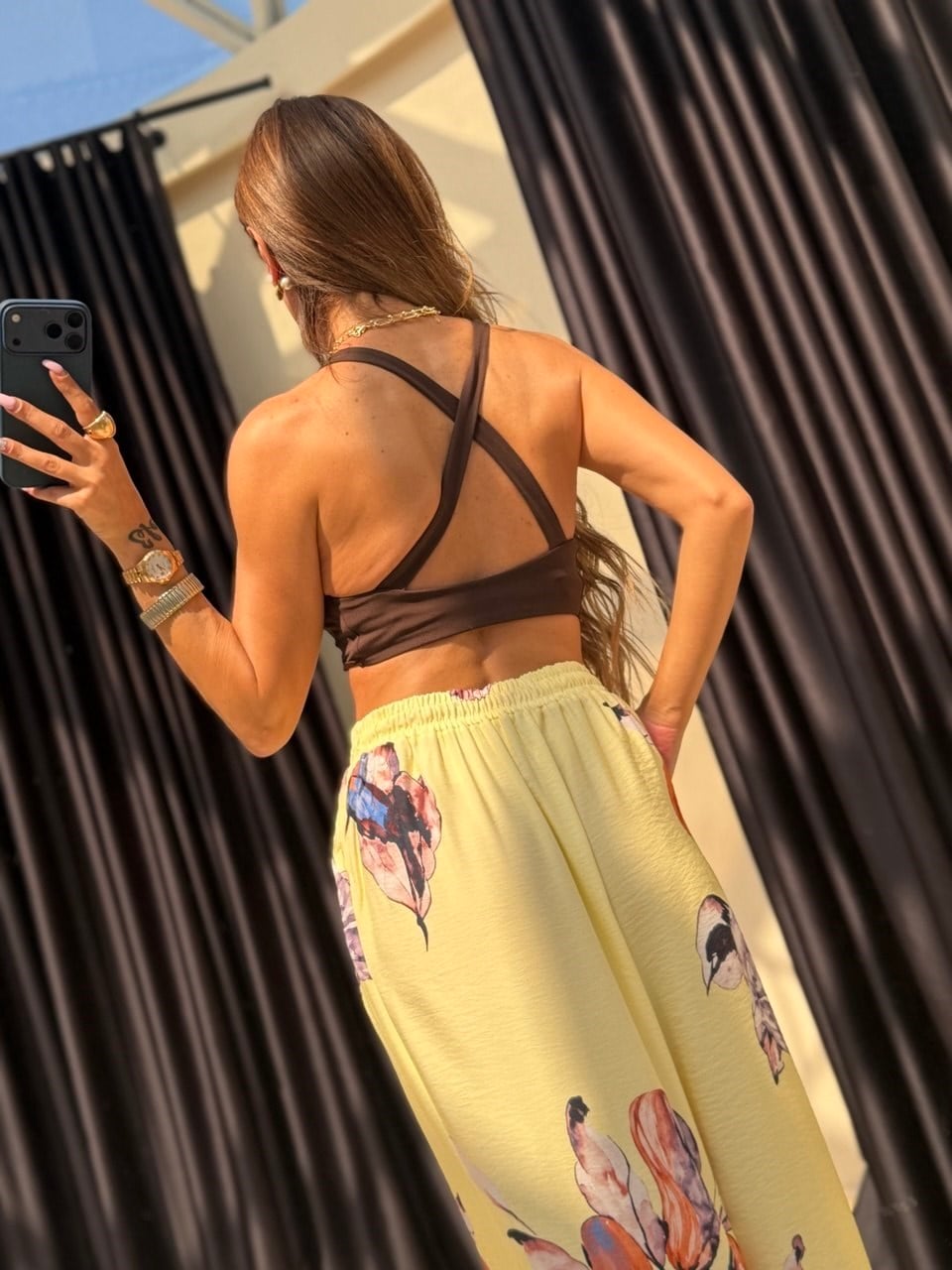 Dügüm Detaylı Crop Kahve