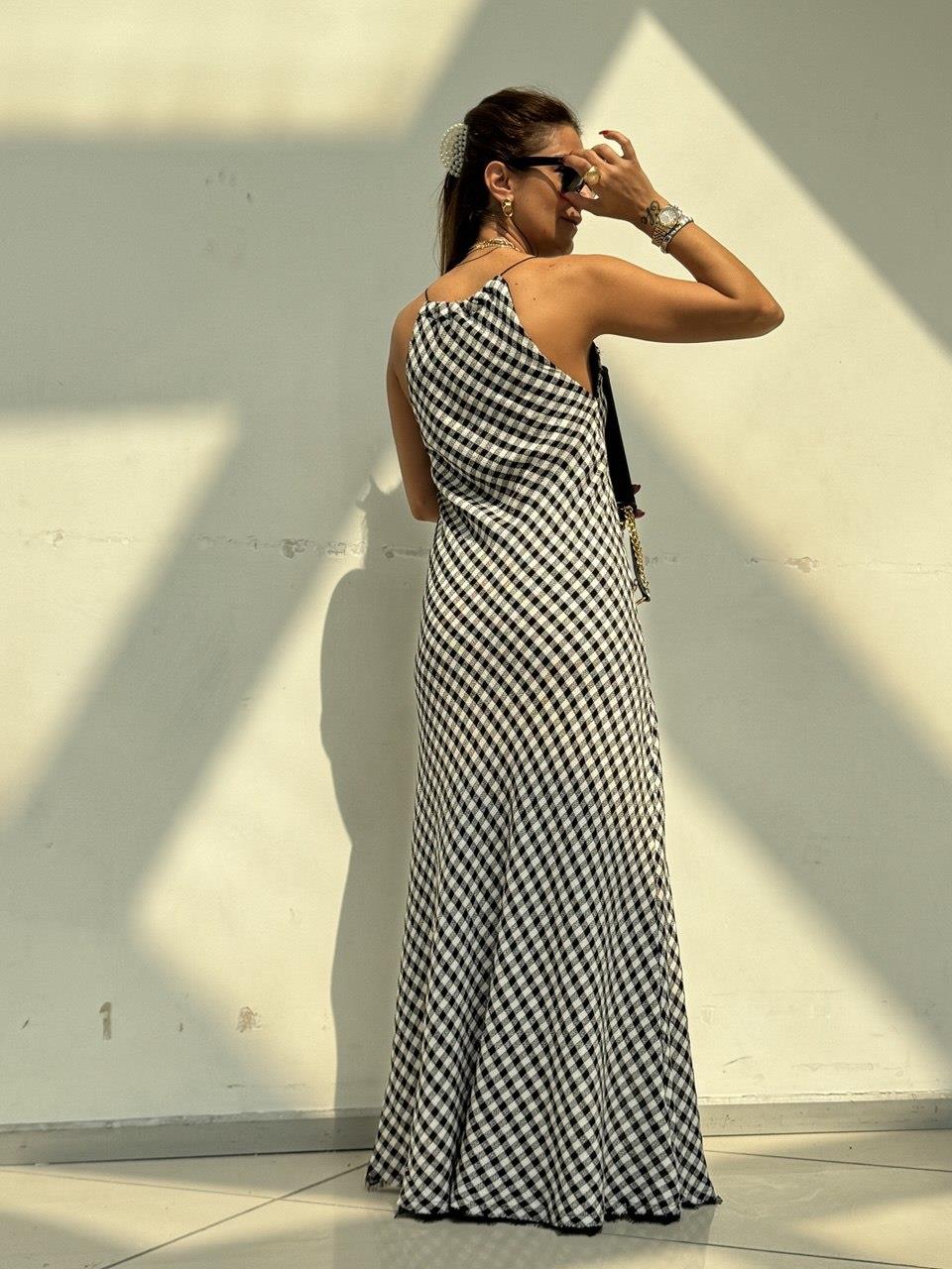 Ekose Askılı Elbise