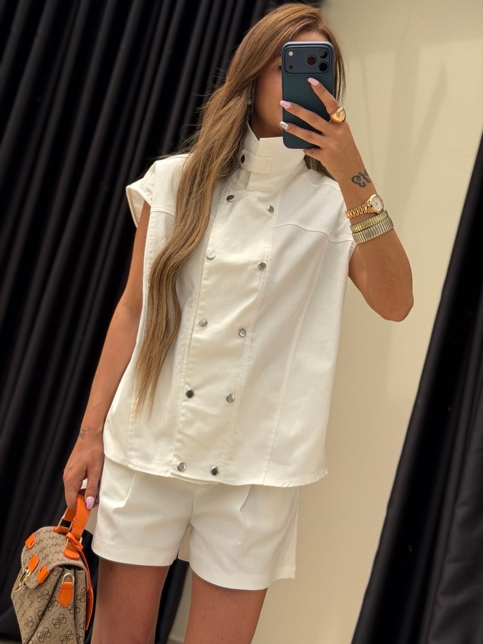 Gabardin Şortlu Takım Beyaz