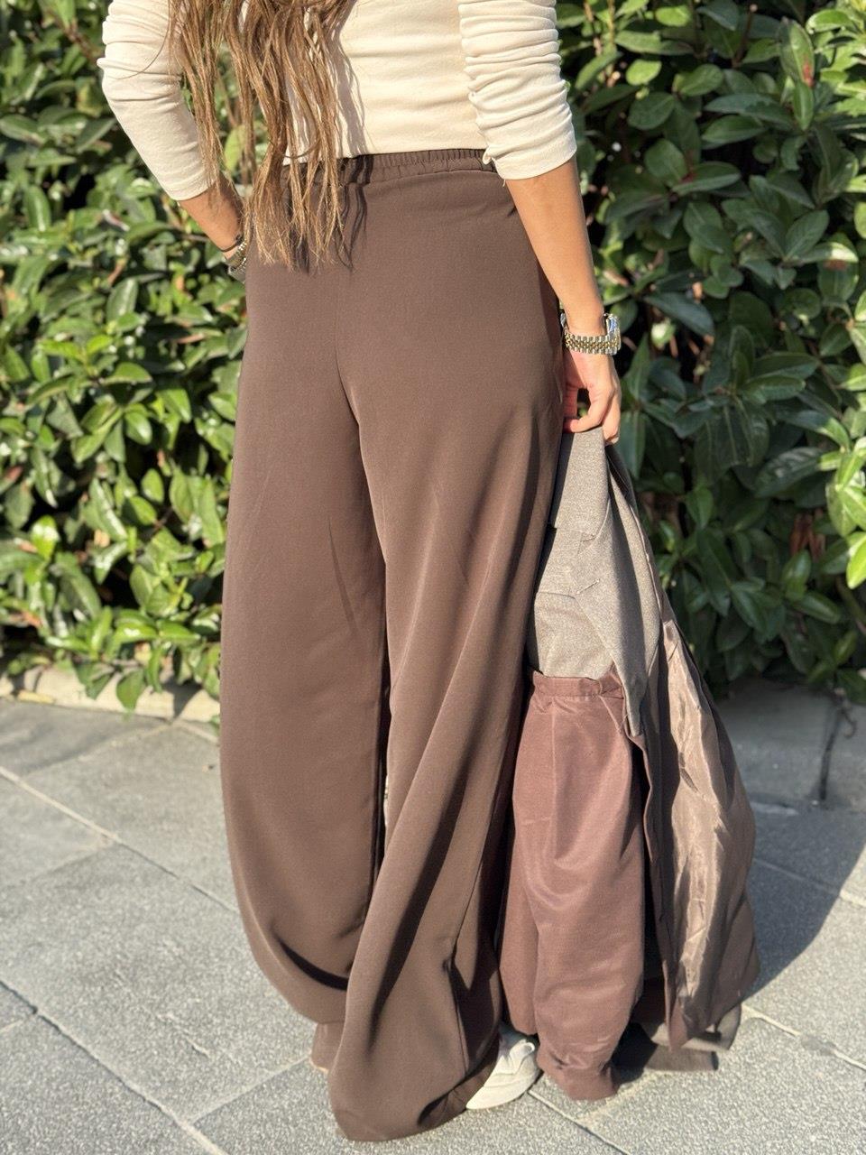 Gold Dügmeli Kumaş Pantolon Kahve