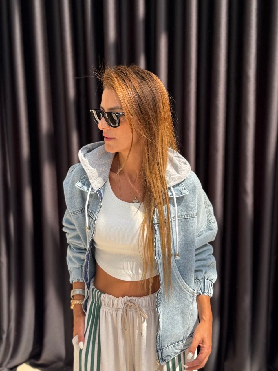 Kapişon Detaylı Denim Ceket