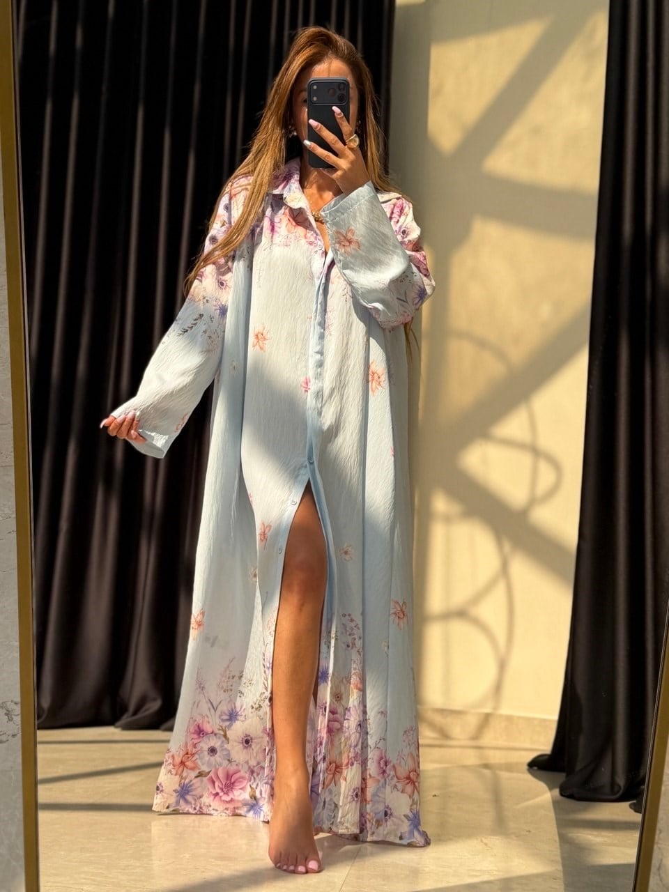 Kemerli Maxi Boy Elbise Bebe Mavi