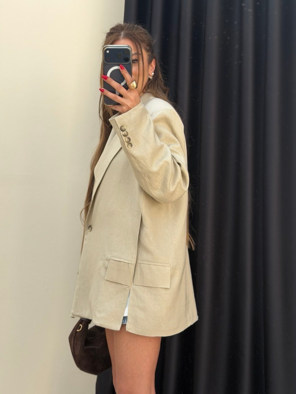 Keten Oversize Ceket Taş