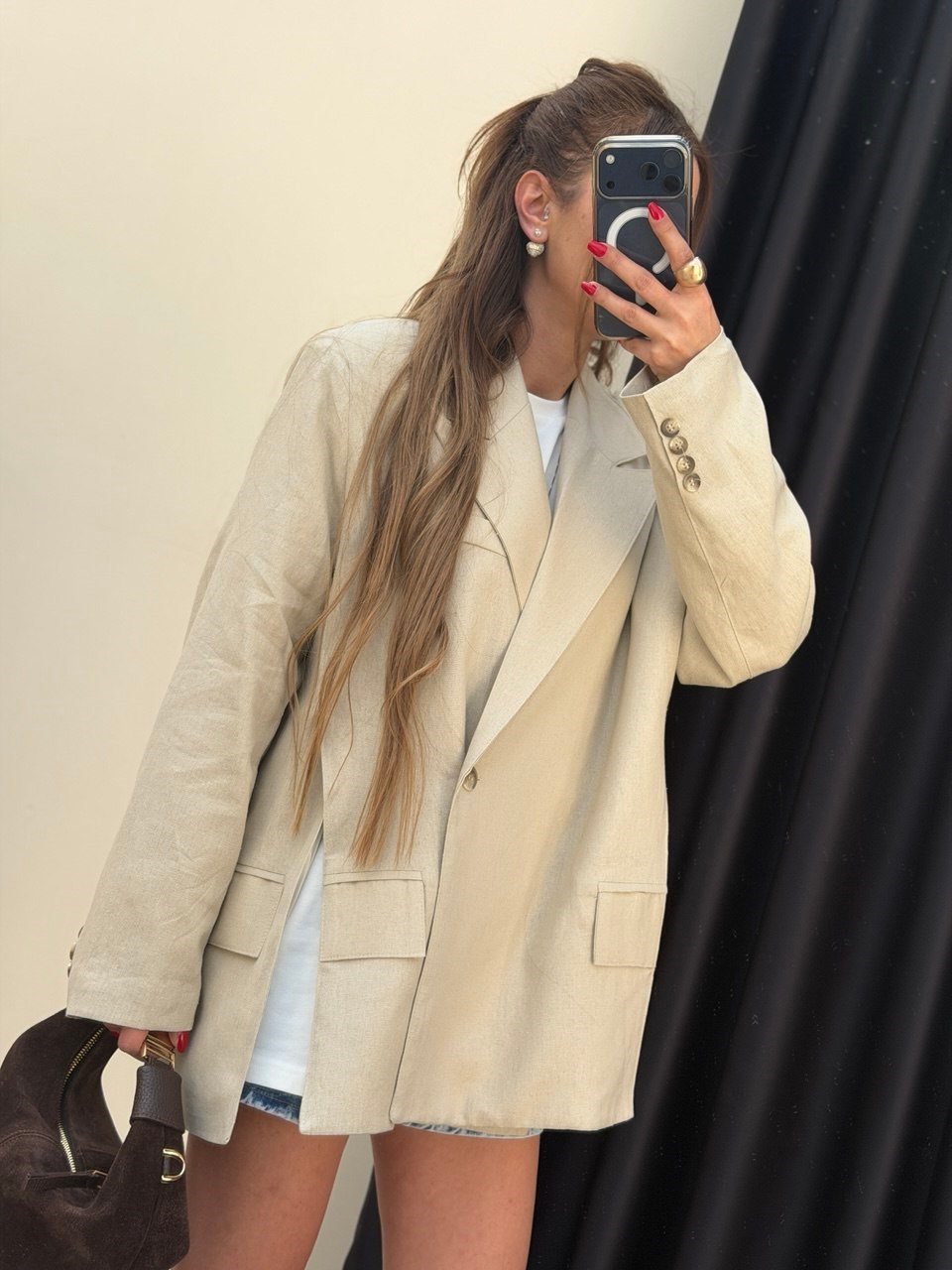 Keten Oversize Ceket Taş