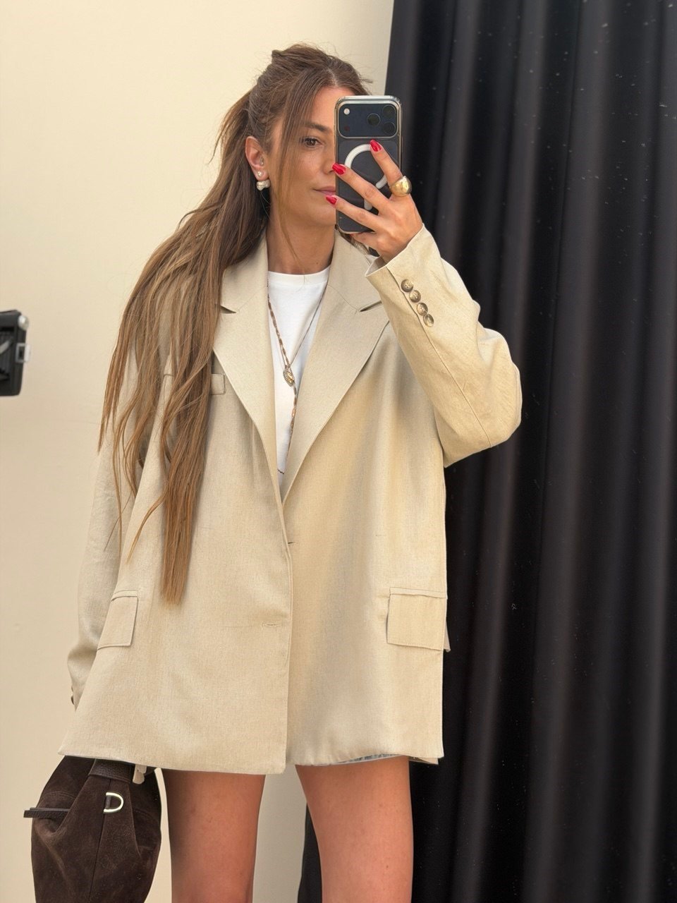 Keten Oversize Ceket Taş