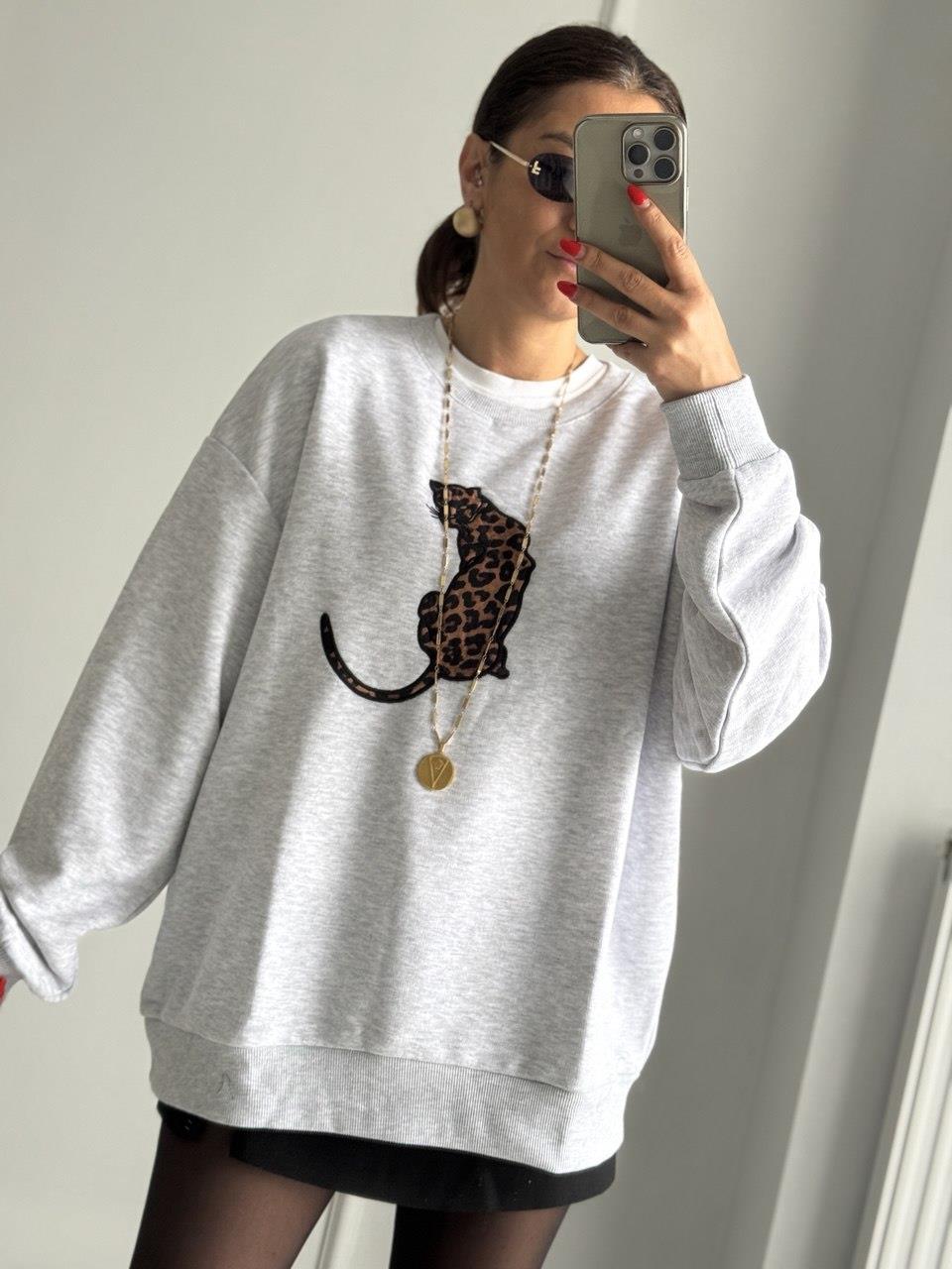 Loe Nakışlı Sweat Gri