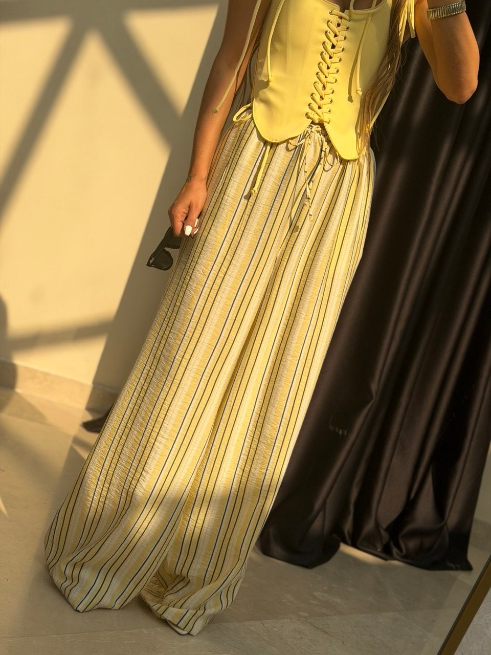 Marka Model Çizgili Pantolon Sarı