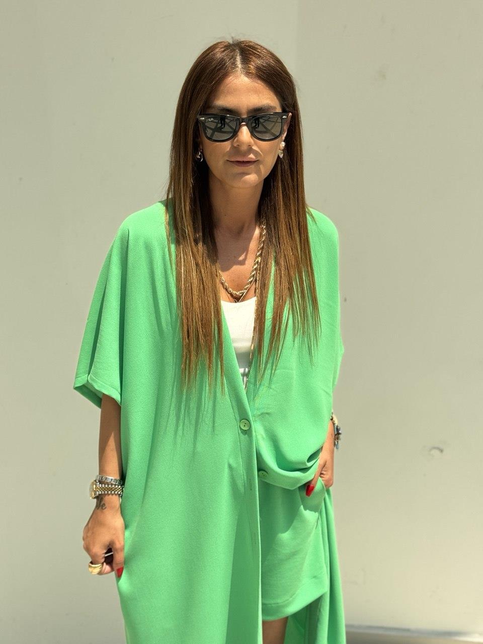 Marka Önden Dügmeli Yeşil Kimono