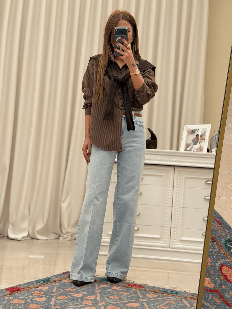 Mavi Paça Dikiş Detaylı Buz Straight Jean