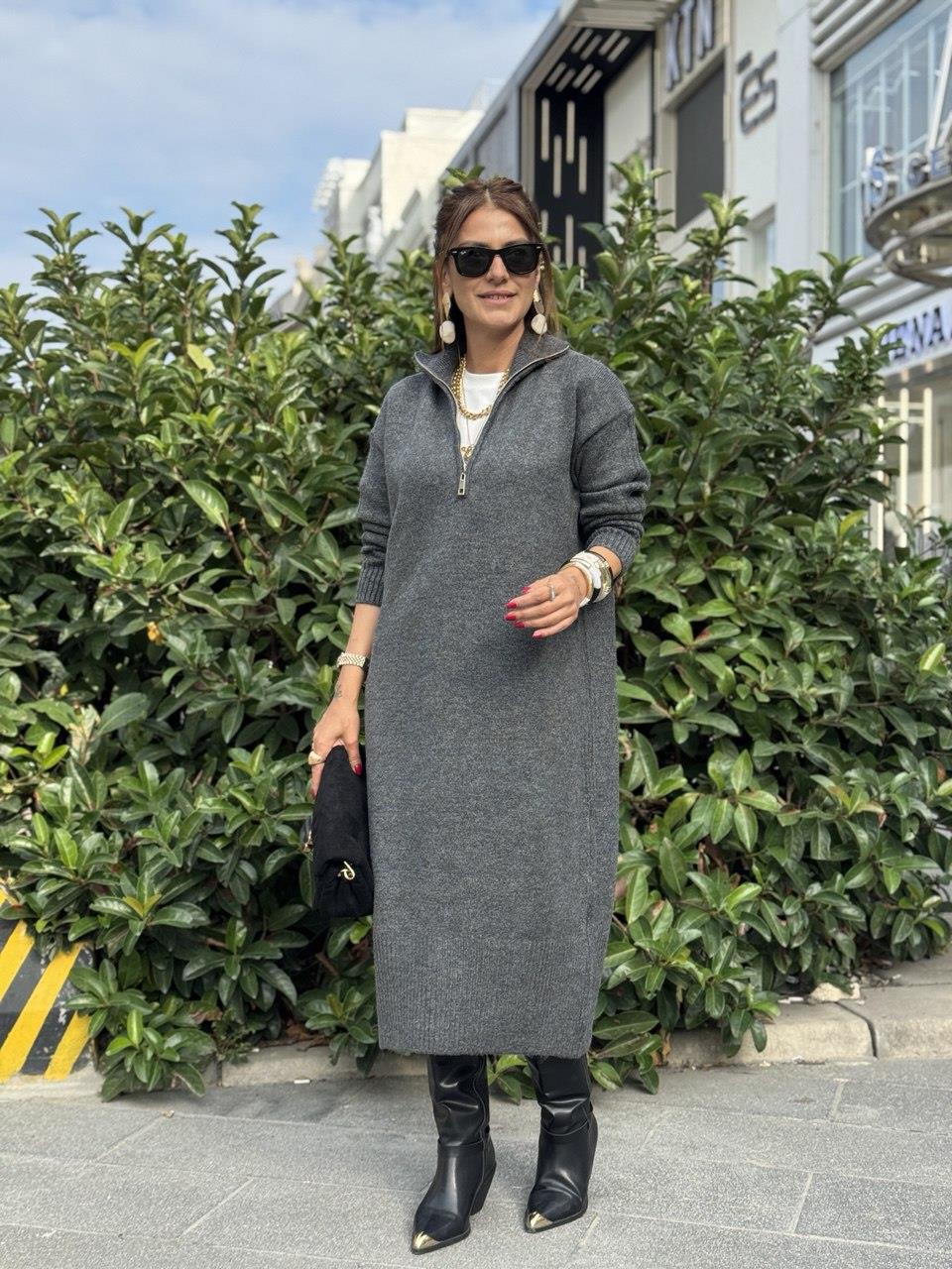 Maxi Boy Triko Elbise Antrasit