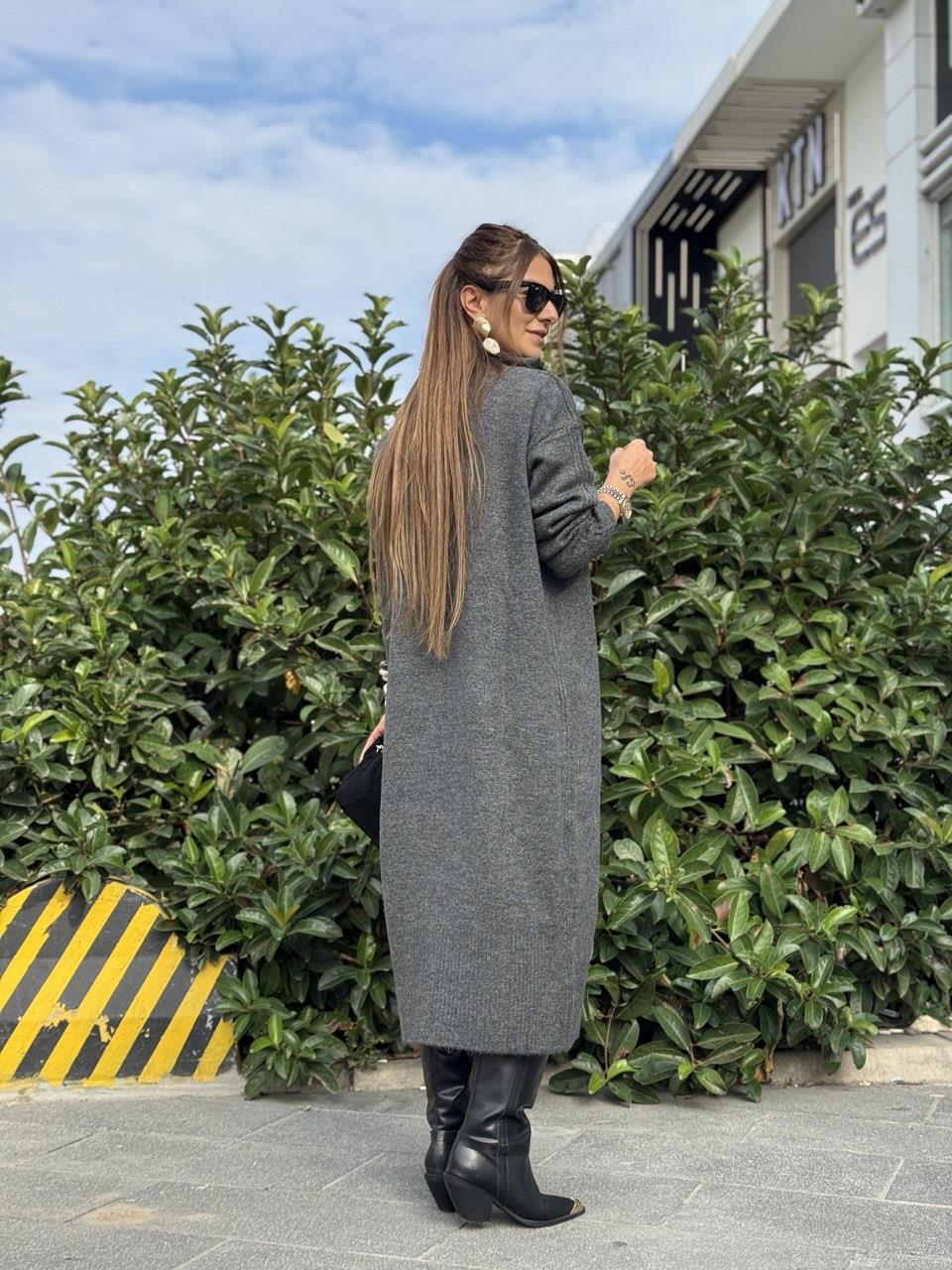 Maxi Boy Triko Elbise Antrasit