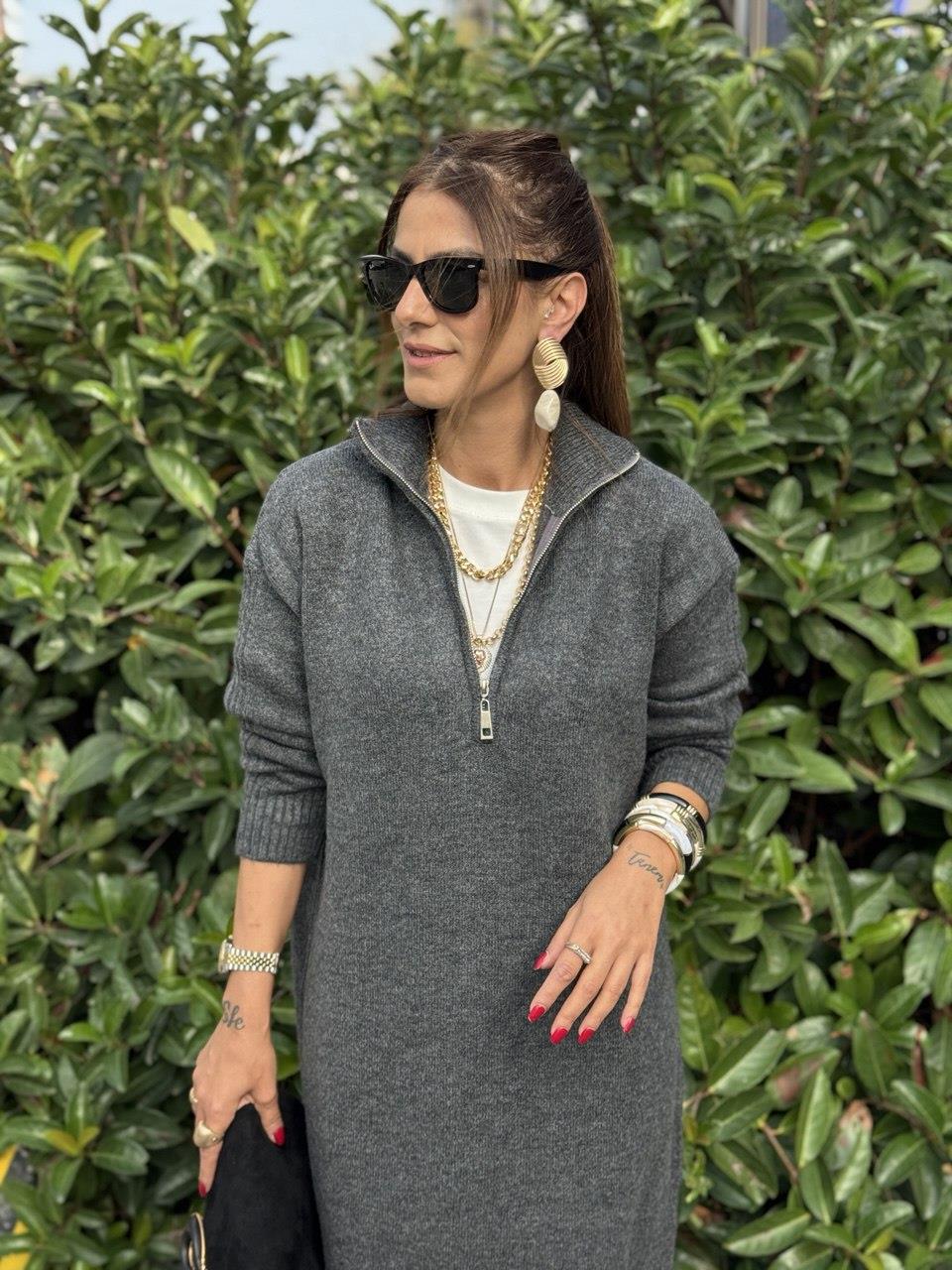 Maxi Boy Triko Elbise Antrasit